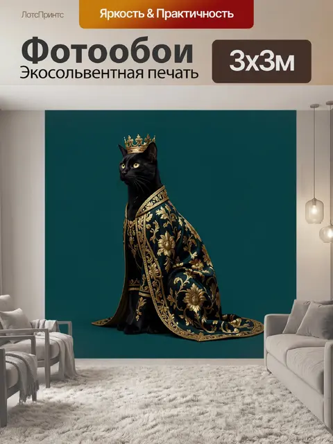 Фотообои Черный кот в короне и мантии