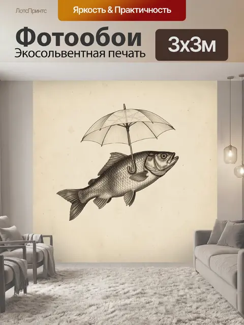 Фотообои Рыба с прозрачным зонтом
