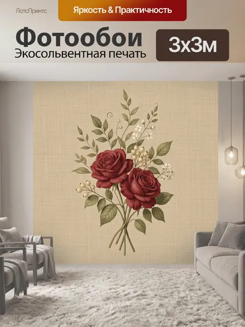 Фотообои Букет бордовых роз с зеленью