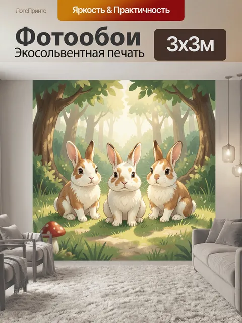 Фотообои Три зайца в лесной чаще