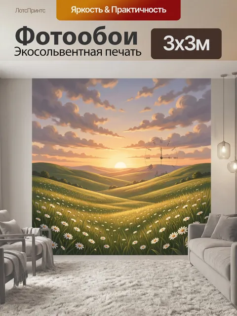 Фотообои Летний холм с полевыми ромашками