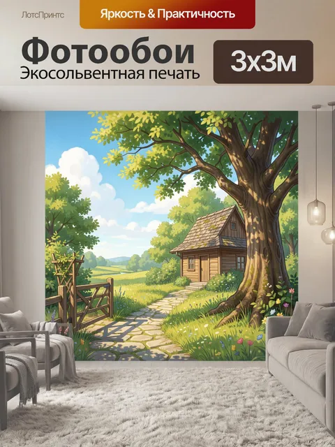 Фотообои Уютный дом у большого дерева