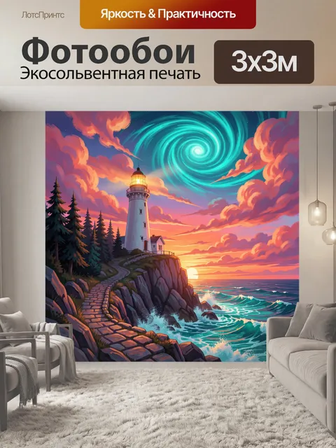 Фотообои Маяк над морем на закате