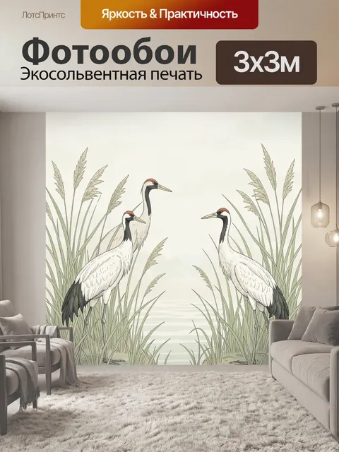 Фотообои Журавли среди камышей у воды