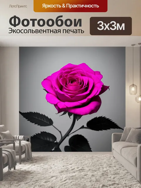 Фотообои розы в стиле абстракции, минималистичный подход, однотонный фон и яркие цветы, выделяющиеся на нем