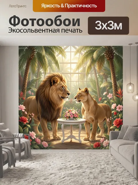 Фотообои Львы в тропической оранжерее