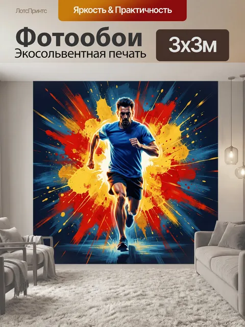 Фотообои Бегущий спортсмен в цветном взрыве