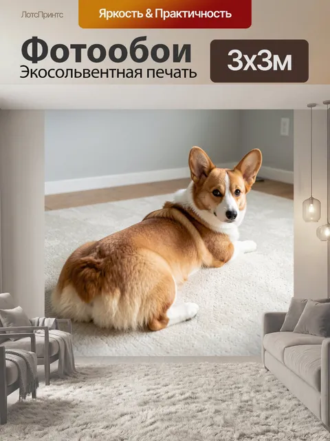 Фотообои Корги на светлом ковре