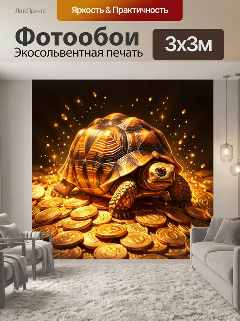 Фотообои Черепаха среди золотых монет
