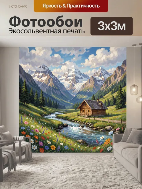 Фотообои Альпийский пейзаж с домиком