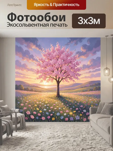 Фотообои Цветущее дерево на закате