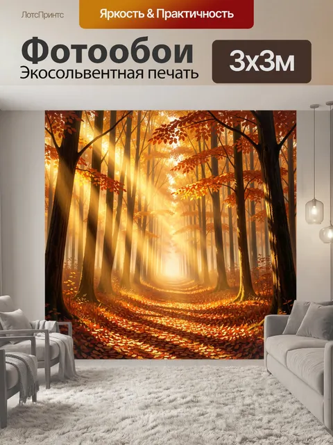 Фотообои Осенний лес с солнечными лучами