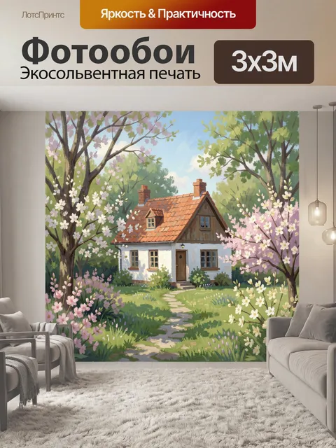 Фотообои Уютный дом в цветущем саду
