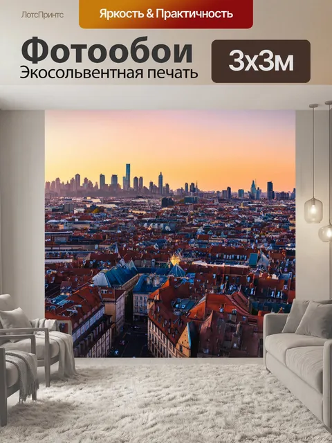 Фотообои городские крыши с панорамным видом на закате
