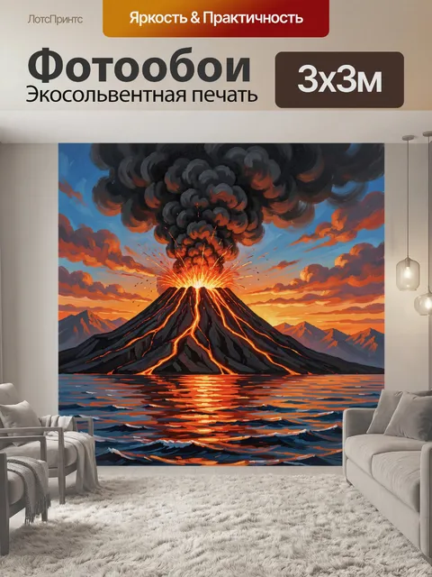 Фотообои Извержение вулкана над морем
