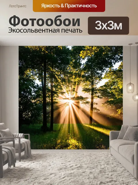 Фотообои градиент солнечных лучей пробивающихся через деревья