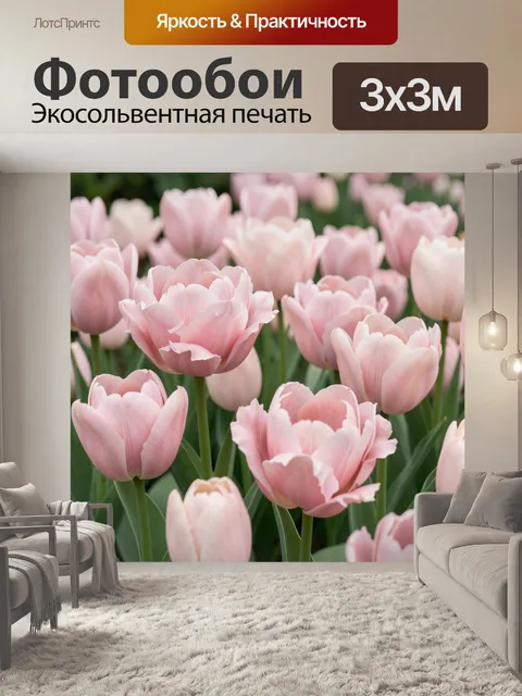 Фотообои Нежно-розовые тюльпаны в саду
