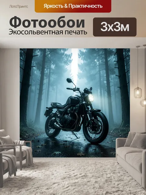 Фотообои Байк в туманном бору