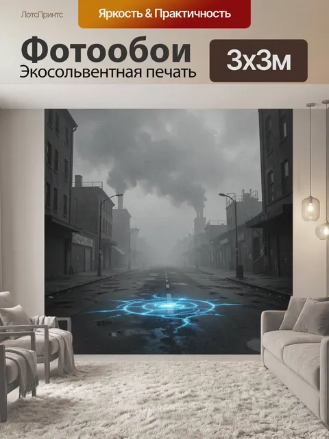 Фотообои Городская улица в тумане и портал