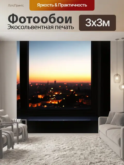 Фотообои за окном сидит вечерний город