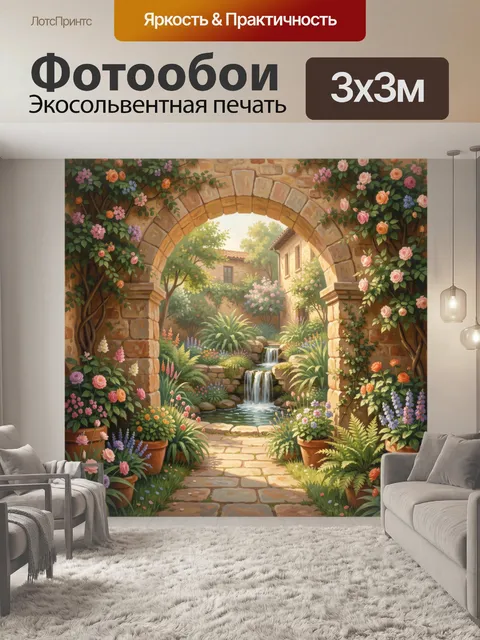 Фотообои Арка сада с цветущими клумбами