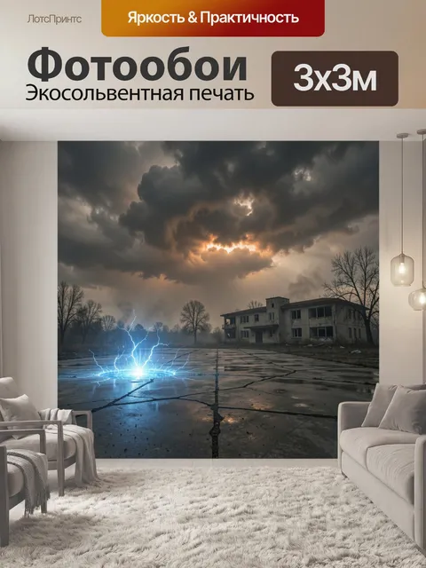 Фотообои Мрачный двор с грозовым небом