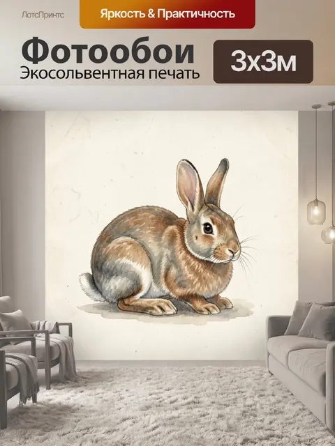 Фотообои Акварельный кролик на светлом фоне