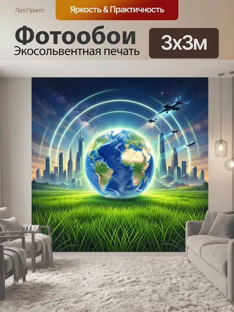 Фотообои Земля в световом кольце и самолёты