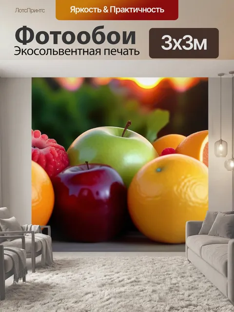 Фотообои композиция из фруктов на столе во время заката