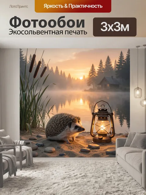 Фотообои Ёж у озера на рассвете