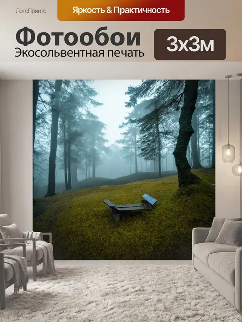 Фотообои туман в стиле модерн, уединенное место для отдыха в тумане, волшебство и спокойствие природы