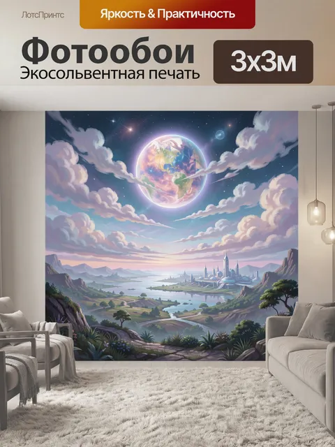 Фотообои Планета в небе над ландшафтом