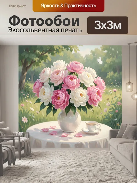 Фотообои Пионы в саду на столе