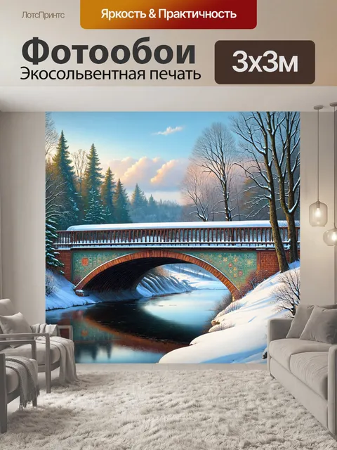 Фотообои зимой, под снежным покровом, неподвижный мост через реку в петербурге создает ощущение вечности