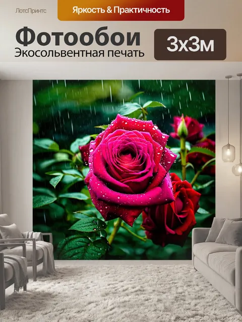 Фотообои розы, окруженные каплями дождя