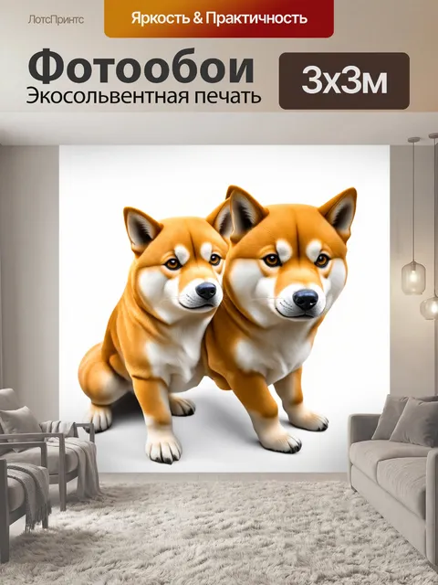 Фотообои композиция собак сиба-ину, изолированных на белом фоне, изображенных в стиле фотореализма