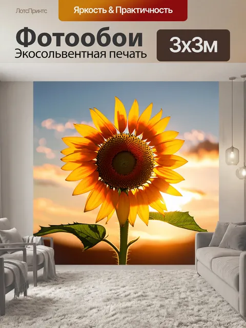 Фотообои закрывающийся подсолнух на закате