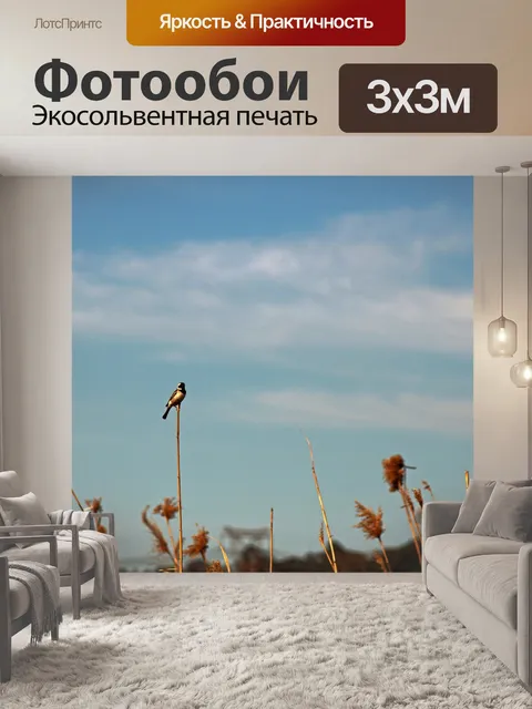 Фотообои маленькая черно-белая птица на стебле