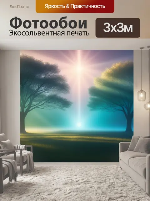 Фотообои пейзаж с тремя деревьями легкий