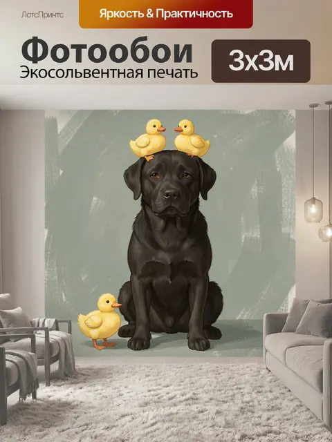 Фотообои Черный лабрадор с утятами