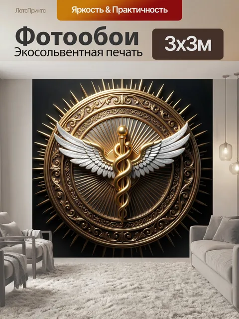 Фотообои Золотой символ врачевания с крыльями