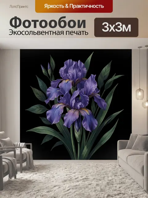 Фотообои Фиолетовые ирисы на темном фоне