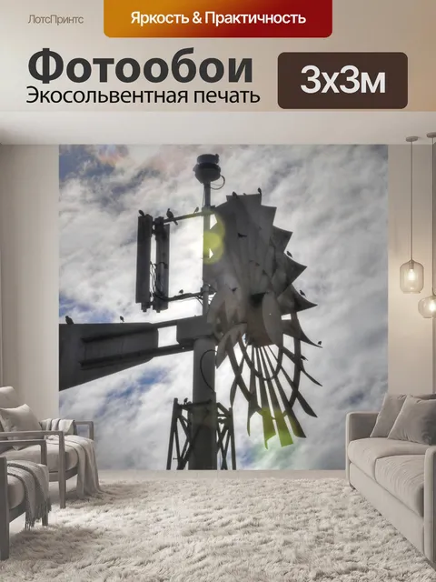 Фотообои Черные птицы на ветряной мельнице