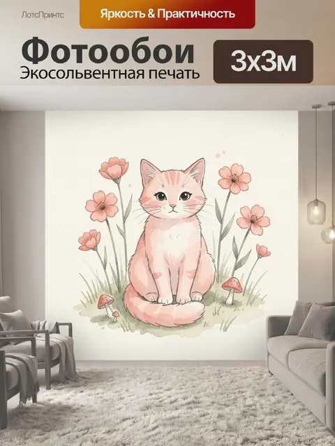 Фотообои Нежный котёнок среди цветов