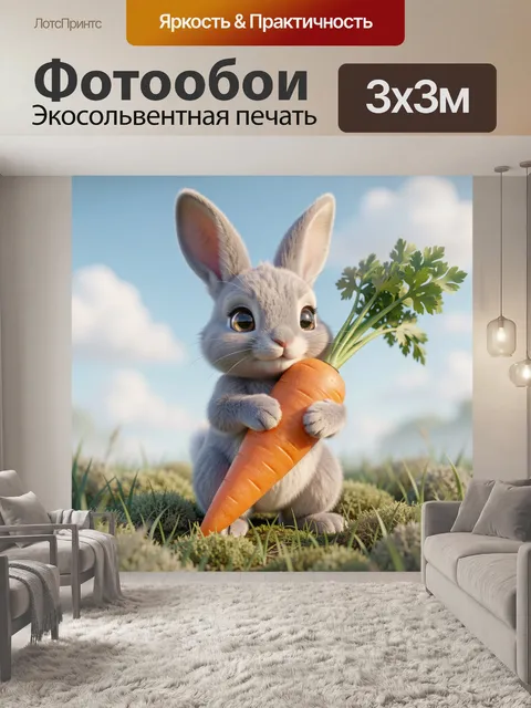 Фотообои Милый пушистый серый зайчик с большими блестящими глазами