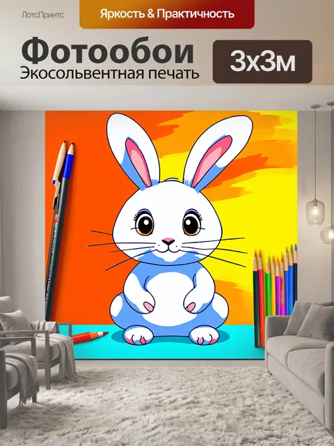 Фотообои очаровательный зайец, рисующий спортивные занятия на доске, который принимает участие в занятиях по рисованию