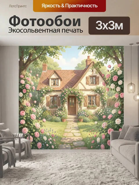 Фотообои Уютный коттедж в розовом саду
