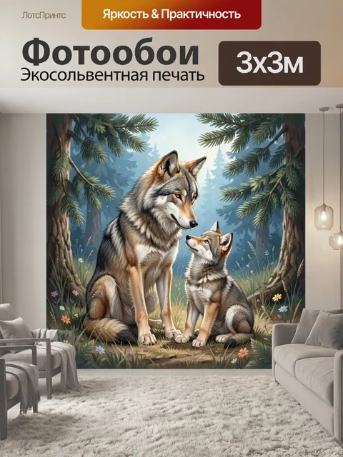 Фотообои Волки в лесной чаще