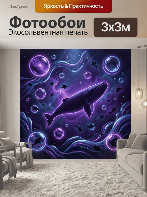 Фотообои Космическая акула среди пузырей
