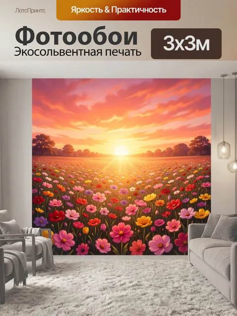 Фотообои Цветочное поле на закате